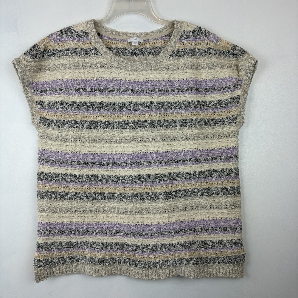 J Jill Sleeveless Tunic Sweater Womens XL Striped Beige Textured Old Money